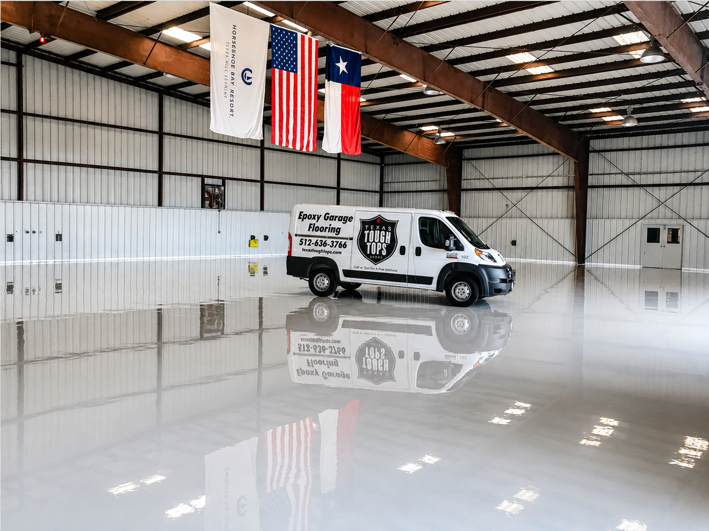 Airplane hangar epoxy floor coating, Texas