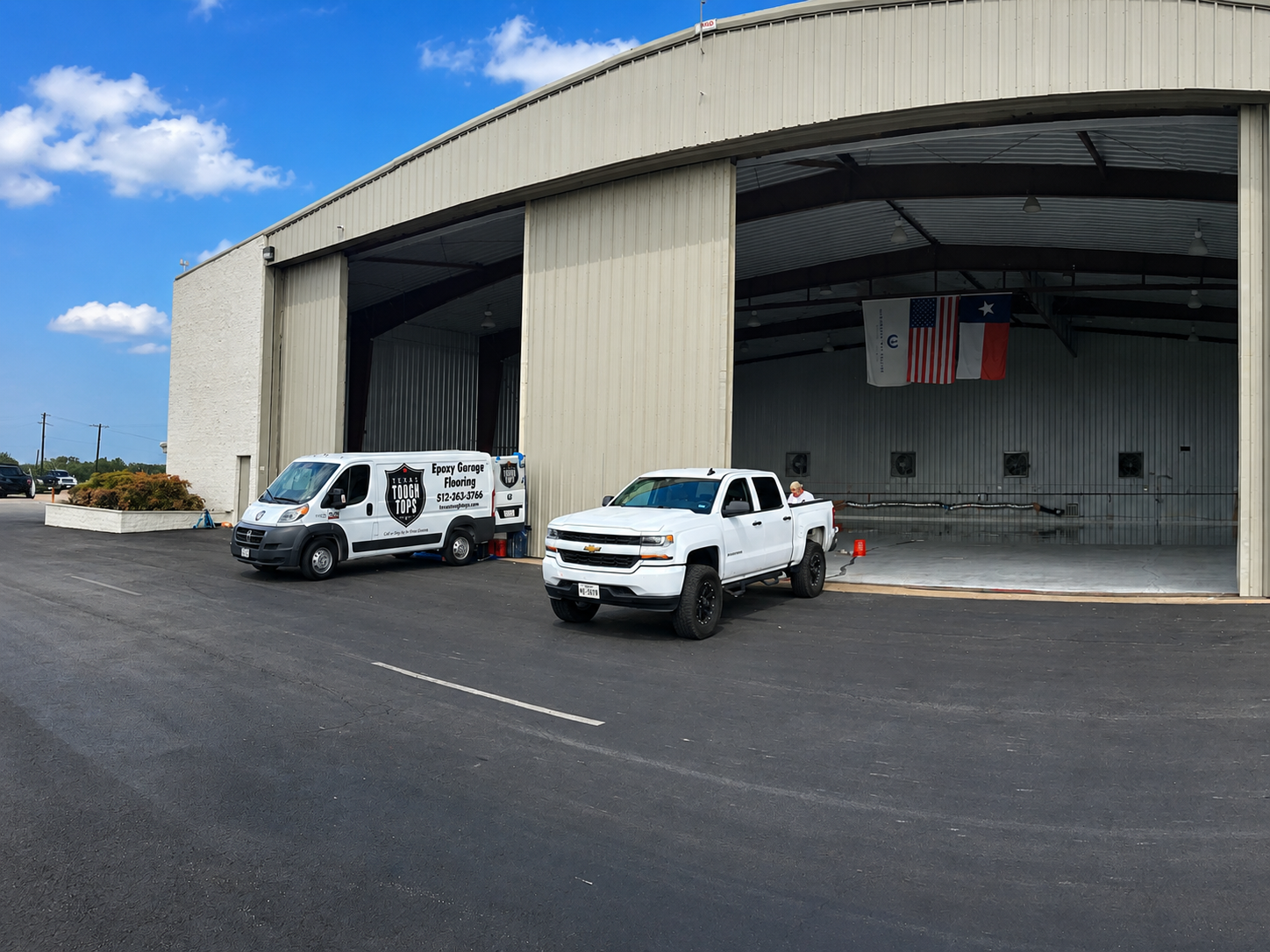 Airplane hangar epoxy floor coating, Texas