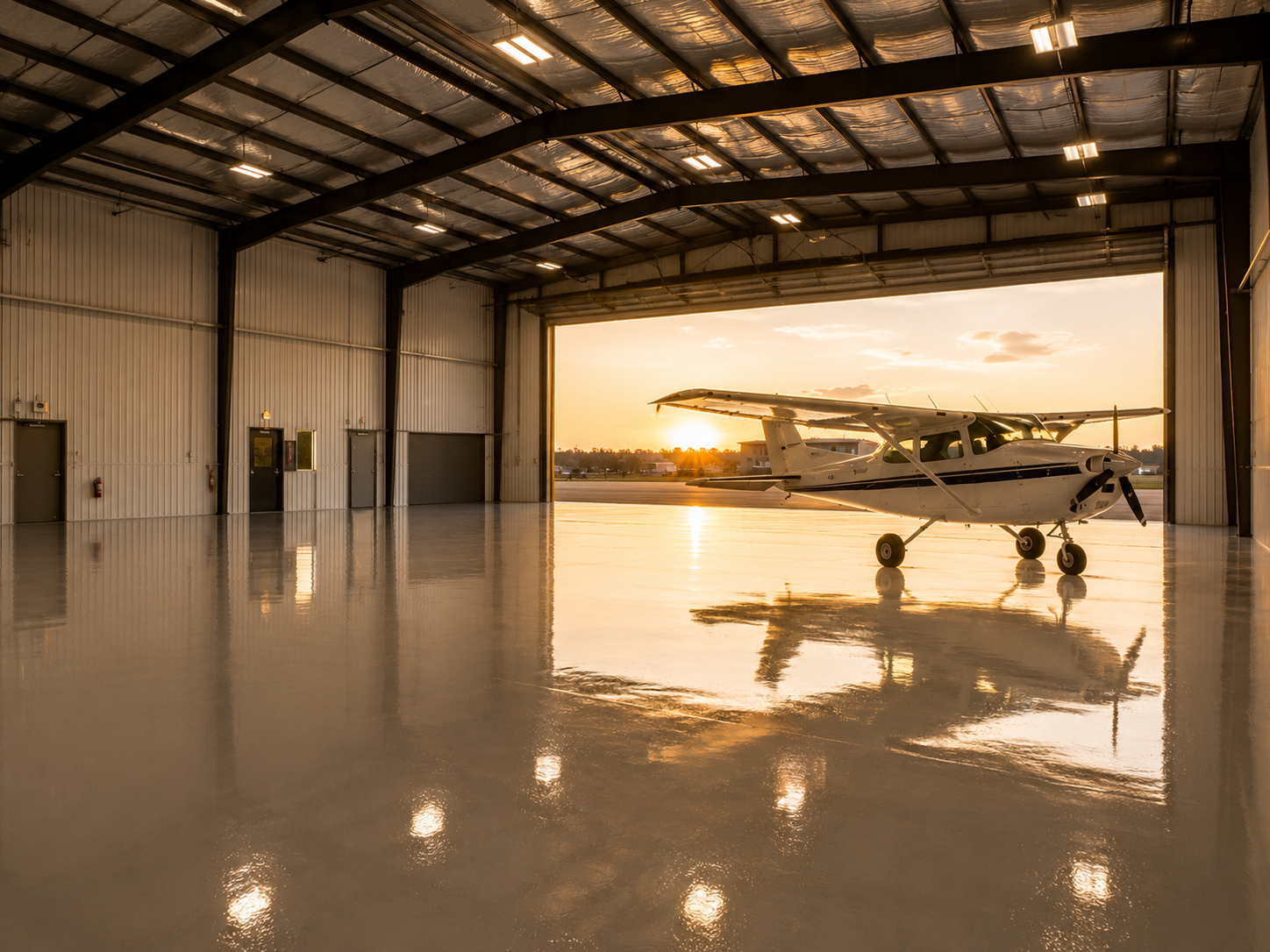 Airplane hangar epoxy floor, project 10