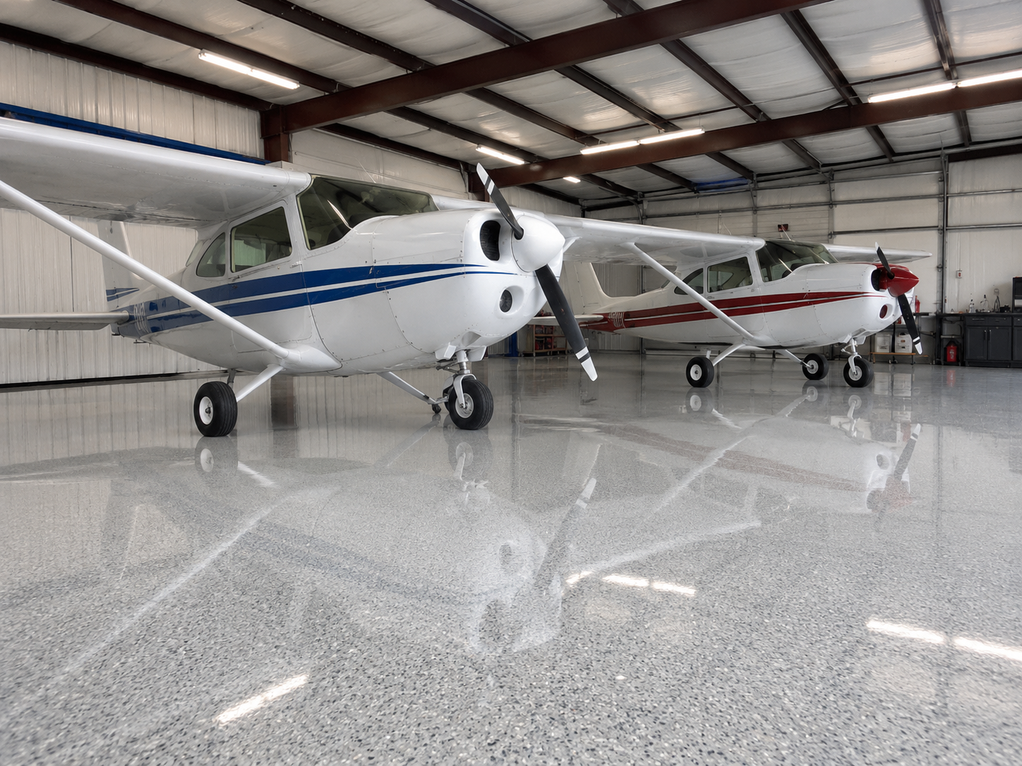 Airplane hangar epoxy floor, project 8